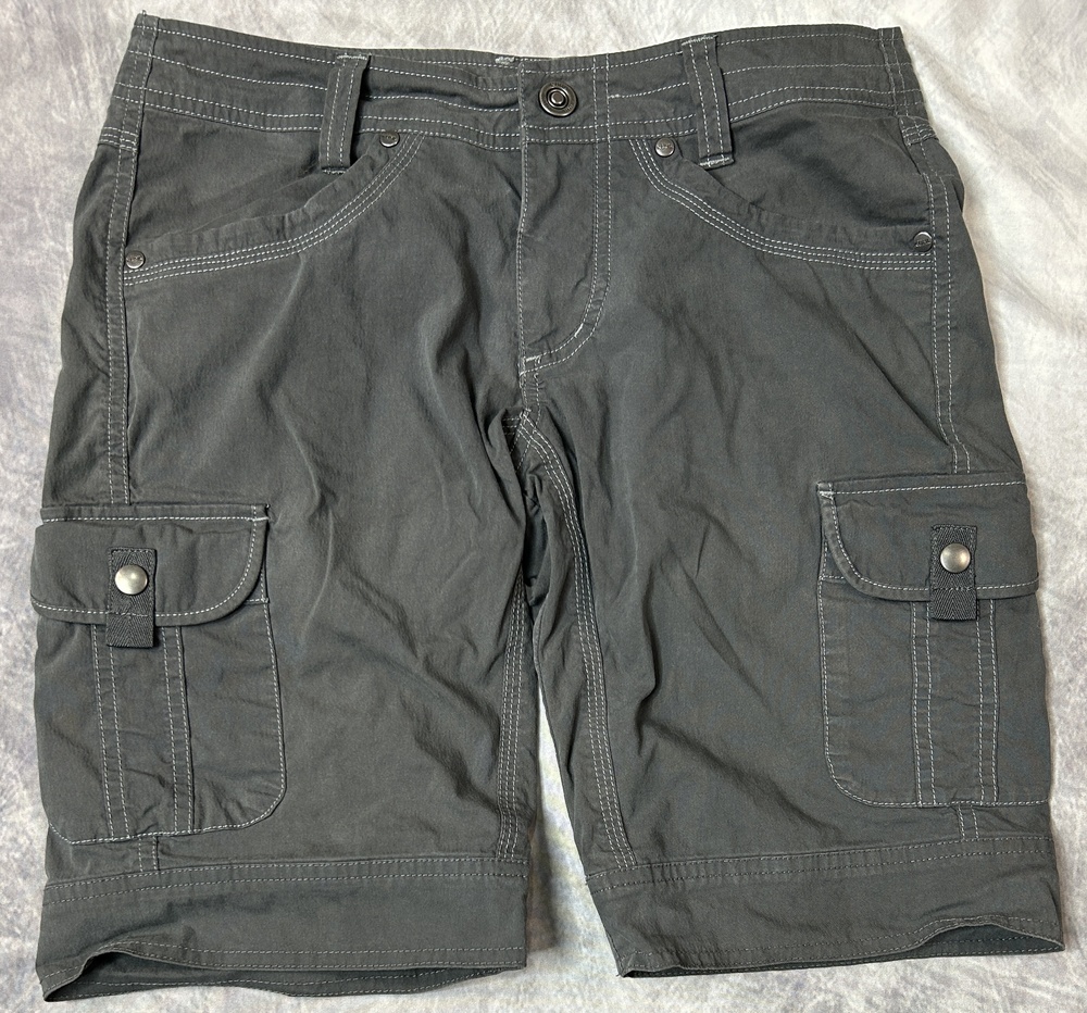 Kuhl Cargo Shorts Womens 2 Gray Stretch Hiking Casual Vintage Patina Dye